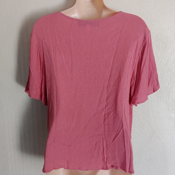 Francesca's Blue Rain Pink V-Neck Button Down Knot Tie Top Size Women's Medium - Picture 2 of 6